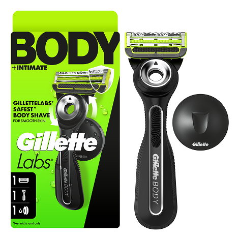 GilletteLabs Body + Intimate Razor For Men with Magnetic Shower Hanger for anti-irritation and easy men's grooming.